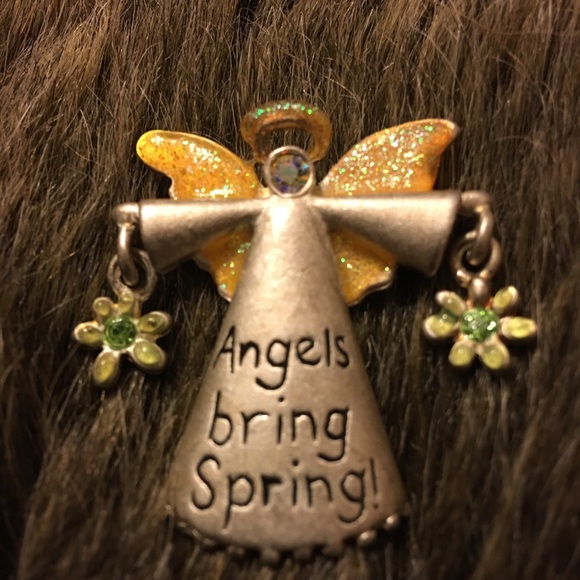 Vintage 80s signed angels bring spring brooch pin - Picture 1 of 4